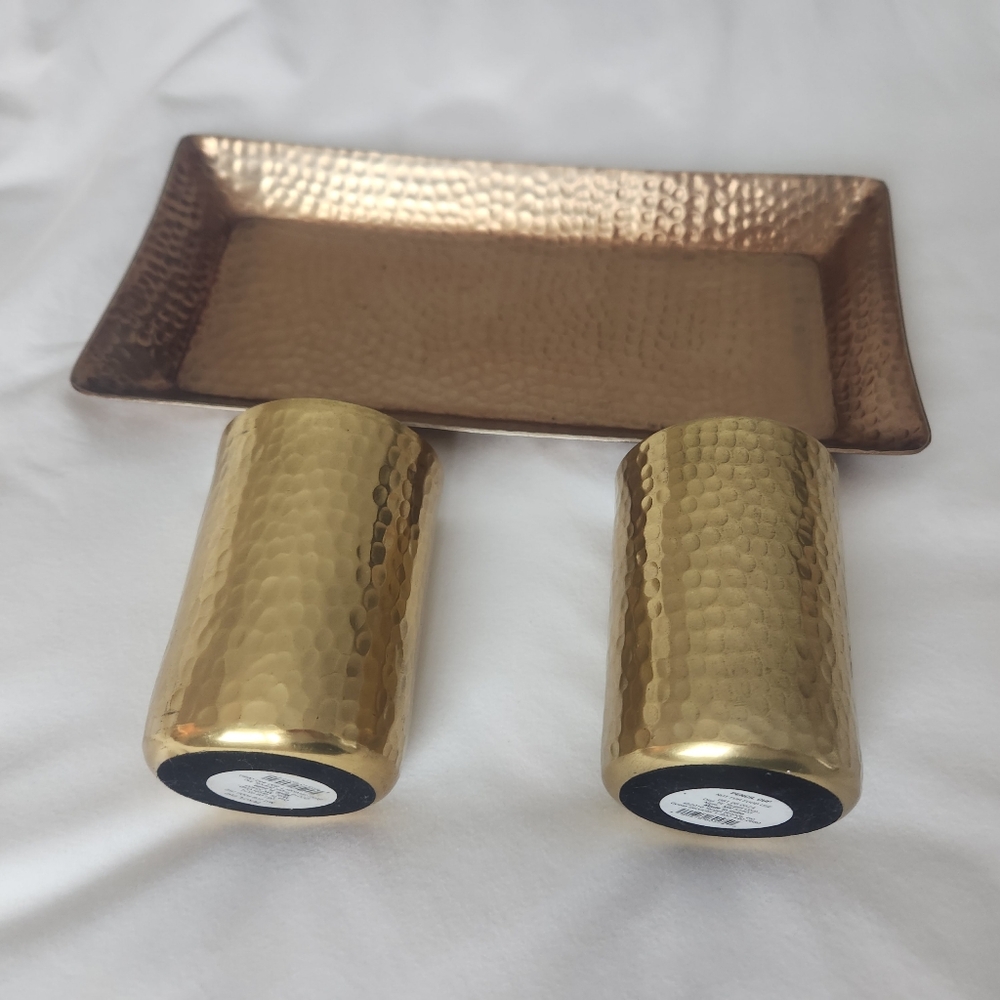 Threshold gold hammered tray and 2 pencil cup - Picture 9 of 15